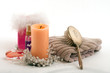 Photo: Candle perfume lotion towel hair brush in spa Candle perfume lotion towel hair brush in spa