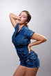 Sexy girl posing in jeans dress show desire