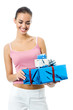 Young smiling woman with gift, isolated