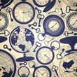 Vektor: Seamless retro background with globes, keys and watches Seamless retro background with globes, keys and watches