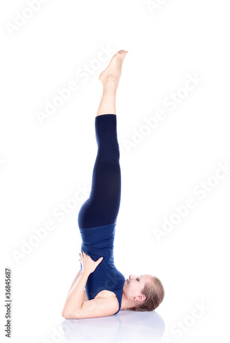 Photo: Yoga sarvangasana shoulder stand pose Yoga sarvangasana shoulder stand pose