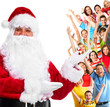 Happy Santa Claus and a group of happy people.