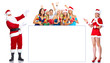 Happy people and Santa Claus.