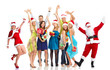 Happy Santa Claus and group of people. Christmas party.