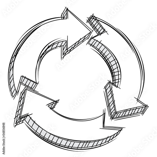 Vector: Doodle of three circular arrows Doodle of three circular arrows