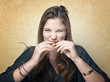 Young beautiful happy smiling woman with strawberry