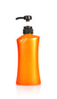 plastic shampoo bottle with reflection isolated on white