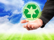 Photo: Recycling symbol on a man's hand. Recycling symbol on a man's hand.