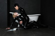 Two Shiny Sexy Fetish Models Playing with Milk Like Cats