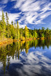 Forest and sky reflecting in lake