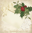 vector vintage christmas background with sprig of European holly vector vintage christmas background with sprig of European holly