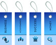Detaily fotografie blue labels with bussiness symbols