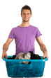Young man doing the washing