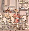 Vector: two elegant parisian women having cocktail in a cafe two elegant parisian women having cocktail in a cafe
