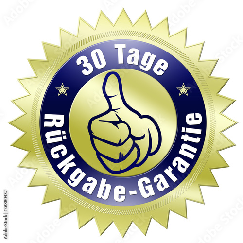 Illustration: rückgabe-garantie 30 tage button gold daumen hoch oben rückgabe-garantie 30 tage button gold daumen hoch oben