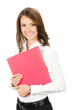 Businesswoman with red folder, isolated Businesswoman with red folder, isolated