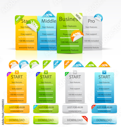Vector: Vector clean color web boxes and labels Vector clean color web boxes and labels