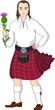 Painted Scot with a gift - the national flower of Scotland.