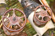 Photo: Set of valves on piping. Set of valves on piping.