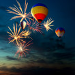 fireworks and hot air-balloon at sunset fireworks and hot air-balloon at sunset