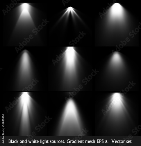 Vector: Black and white light sources. Vector set Black and white light sources. Vector set