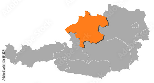 Vektor: Map of Austria, Upper Austria highlighted Map of Austria, Upper Austria highlighted