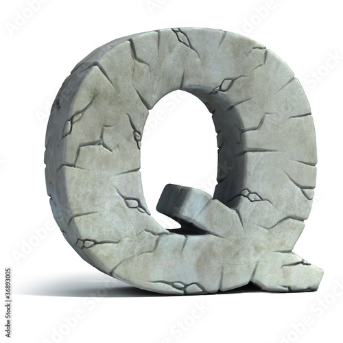 Illustration: letter Q cracked stone 3d font letter Q cracked stone 3d font