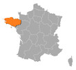 Map of France, Brittany highlighted