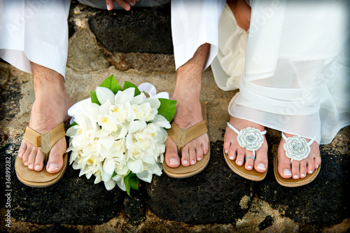 Photo: Just Married. Tropical Wedding feet. Just Married. Tropical Wedding feet.