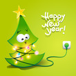 Funny Christmas tree wrapped by a glowing garland. Vector illust