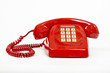 Teléfono rojo en fondo blanco.