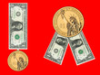 Photo: US dollars as medal, ribbon awards. Isolated US dollars as medal, ribbon awards. Isolated