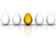 golden easter egg among similar white eggs