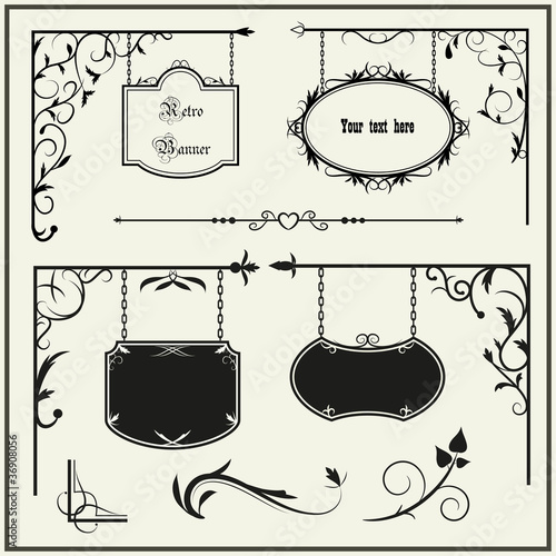 Vector: Set vintage signboard and decoration elements Set vintage signboard and decoration elements