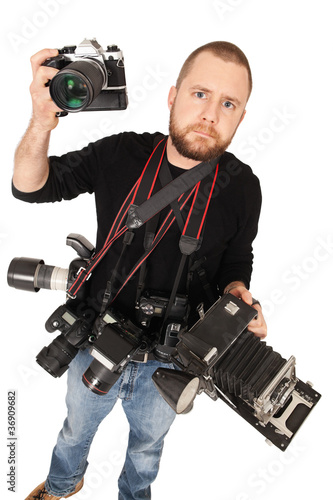 Photo: Photographer with many cameras Photographer with many cameras