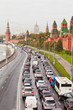 Automobile jam on the Kremlin quay in rush hour. Moscow. Russia