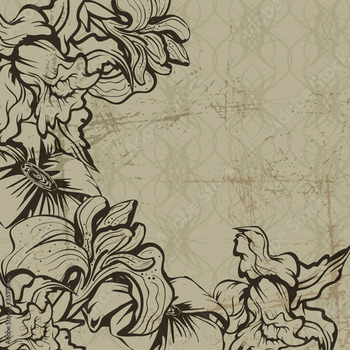 Vektor: Vintage frame with blooming flowers Vintage frame with blooming flowers