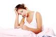 Teen girl checking pregnant test.