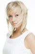 beautiful girl with perfect skin, blond hair and blue eyes
