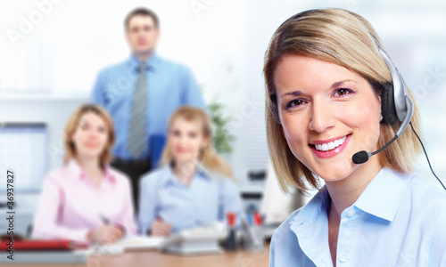 Photo: Call customer center operator. Call customer center operator.