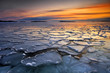 Frozen ice floats in morning dawn