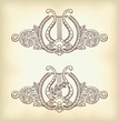 Ancient lyre and decorative elements.