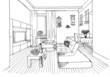 Graphic sketch,  living room