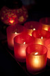 Red chandeliers with blurred red Arabian style candle holder in
