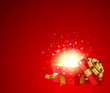 Open gift with fireworks from light vector background