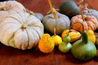 Halloween pumpkin still life on wood table Halloween pumpkin still life on wood table