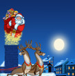 Illustration of Santa Claus on the roof with gifts