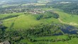 Flight above fields in hot air balloon, view from gondola