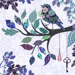 Vector: Retro background of tree branch with leaves and bird of patches Retro background of tree branch with leaves and bird of patches