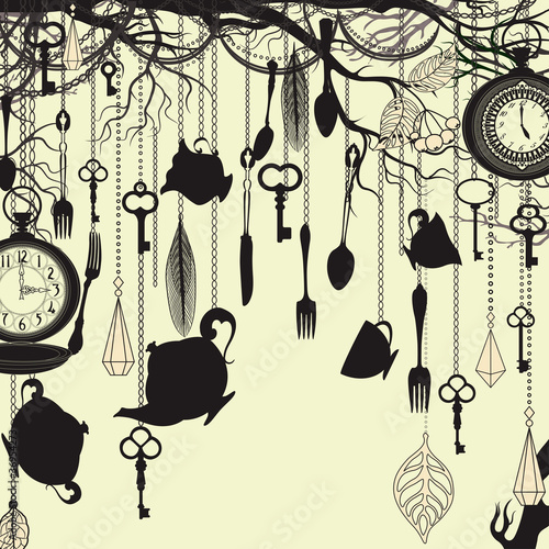 Vector: Antique background with tea party theme Antique background with tea party theme